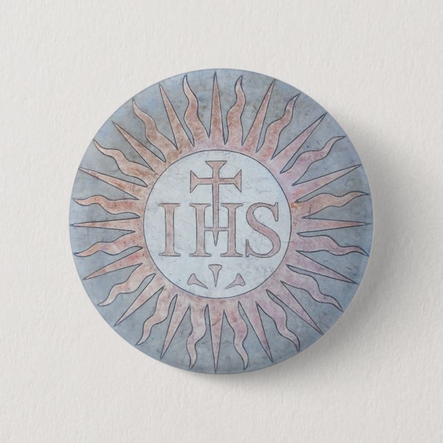 Montserrat Jesuit IHS Christogram Emblem 6 Cm Round Badge (Front)