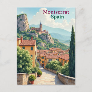 Montserrat Spain Art vintage travel illustration Postcard