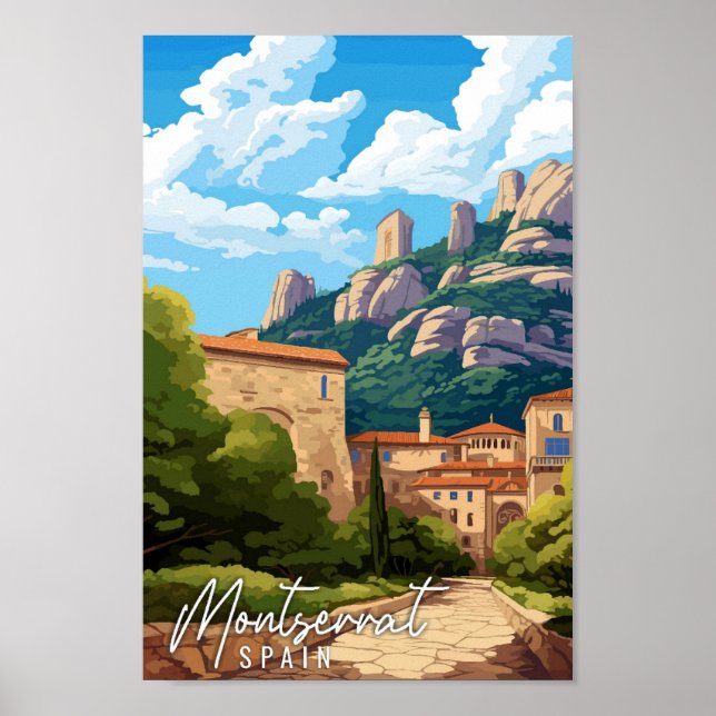 Montserrat Spain vintage travel illustration Poster (Front)