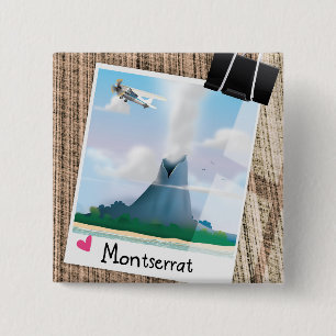 Montserrat Volcano vacation poster. 15 Cm Square Badge