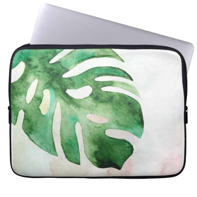Montstera Leaf Watercolor Laptop Sleeve (Front)