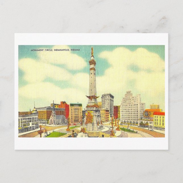 Monument Circle, Indianapolis, Indiana Vintage Postcard (Front)