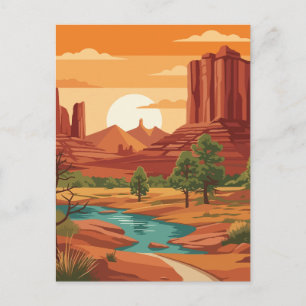 Monument Valley Desert Canyon Sunset Vector Art Postcard