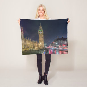 Monuments   Big Ben at Night Fleece Blanket