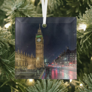 Monuments   Big Ben at Night Glass Tree Decoration