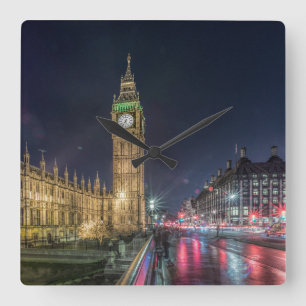 Monuments   Big Ben at Night Square Wall Clock