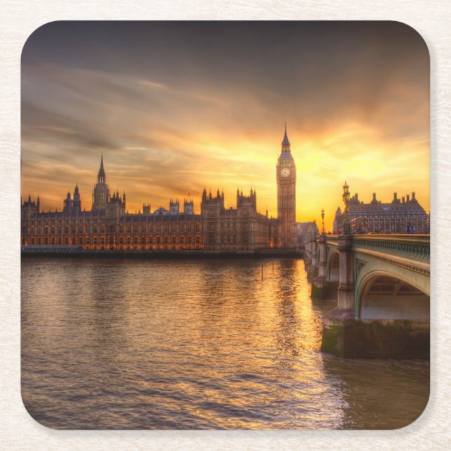 Monuments | Big Ben & Houses of Parliament Square Paper Coaster (Front)