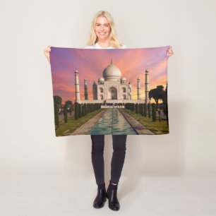 Monuments Colourful View of the Taj Mahal Fleece Blanket