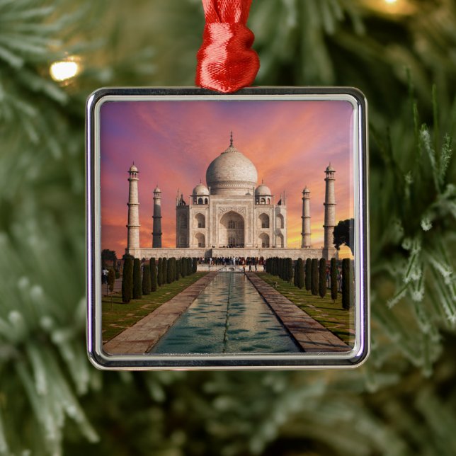 Monuments | Colourful View of the Taj Mahal Metal Ornament (Tree)