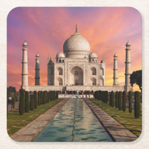 Monuments Colourful View of the Taj Mahal Square Paper Coaster