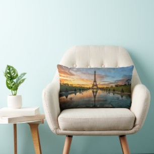 Monuments Eiffel Tower Sunrise Lumbar Cushion