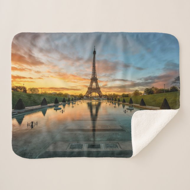 Monuments | Eiffel Tower Sunrise Sherpa Blanket (Front (Horizontal))