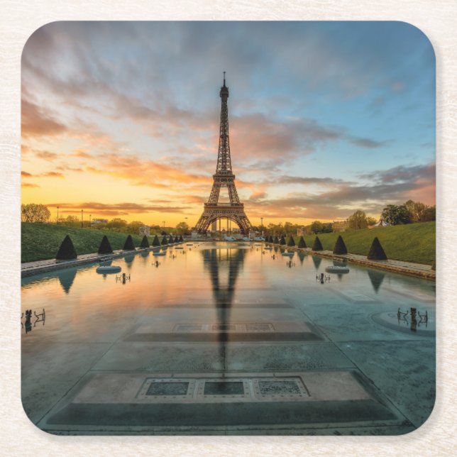Monuments | Eiffel Tower Sunrise Square Paper Coaster (Front)