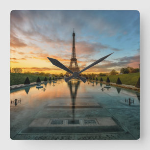 Monuments   Eiffel Tower Sunrise Square Wall Clock