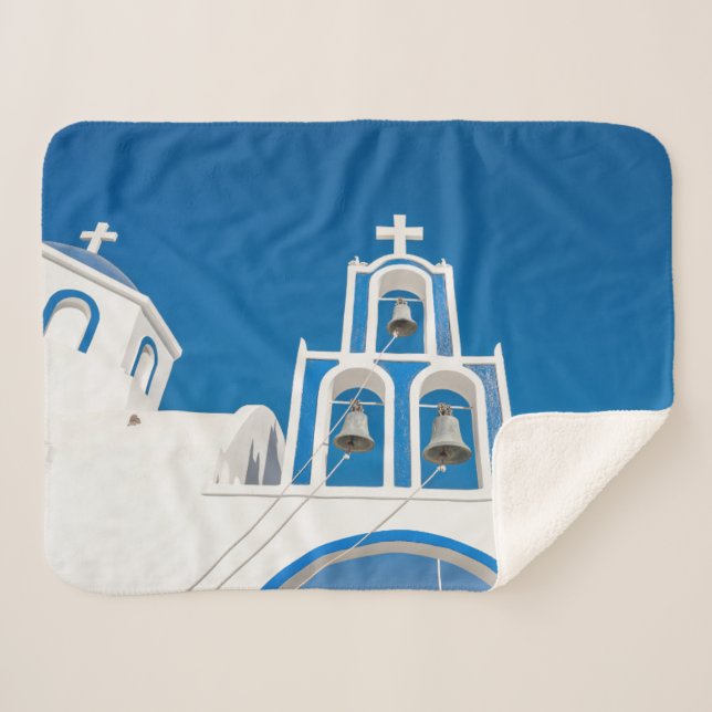 Monuments | Greek Blue Dome Church Sherpa Blanket (Front (Horizontal))