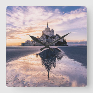 Monuments   Mont Saint-Michel, Normandy France Square Wall Clock