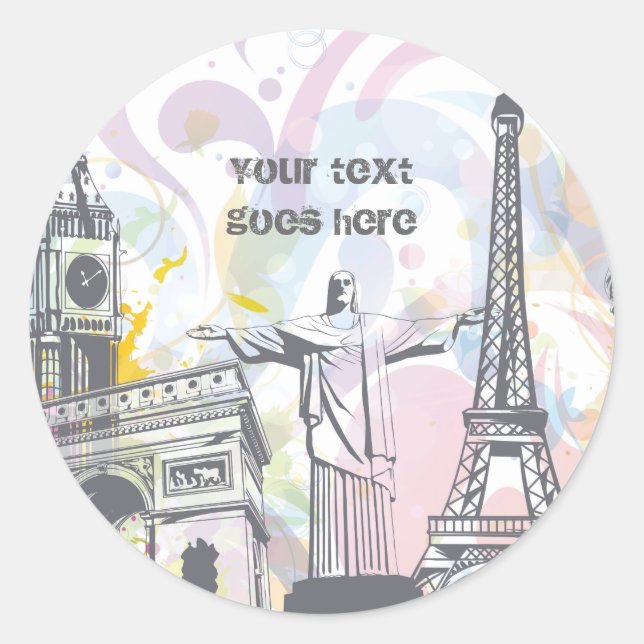 Monuments of the world classic round sticker (Front)