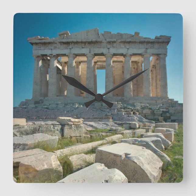 Monuments | Parthenon Athens, Greece Square Wall Clock (Front)