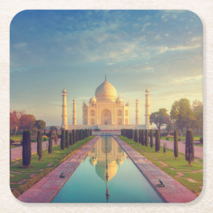 Monuments Taj Mahal Colours Square Paper Coaster