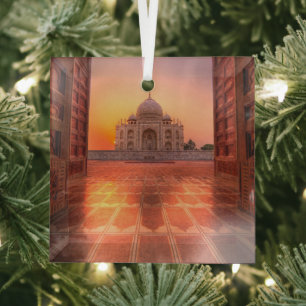 Monuments Taj Mahal, India at Sunset Glass Tree Decoration