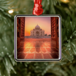 Monuments Taj Mahal, India at Sunset Metal Ornament