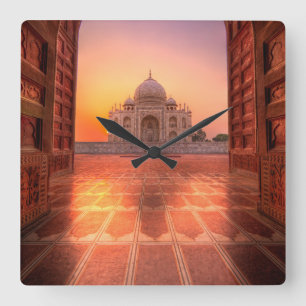 Monuments   Taj Mahal, India at Sunset Square Wall Clock