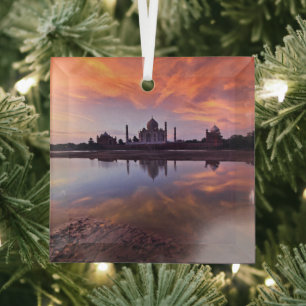 Monuments Taj Mahal Sunset Glass Tree Decoration