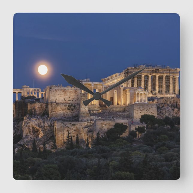 Monuments | The Parthenon Athens, Greece Square Wall Clock (Front)