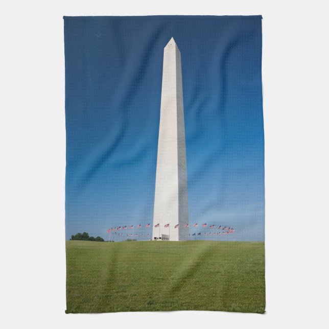 Monuments | Washington Monument with Flags Tea Towel (Vertical)