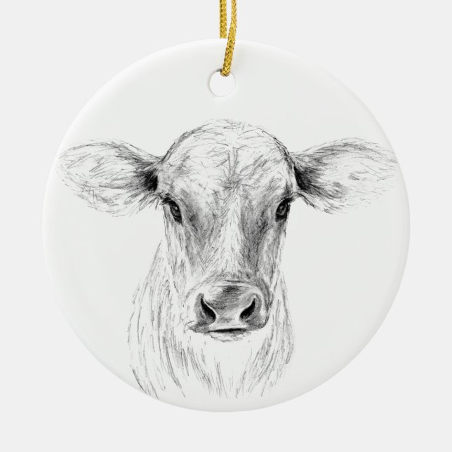 Moo A Young Jersey Cow Ceramic Tree Decoration (Front)