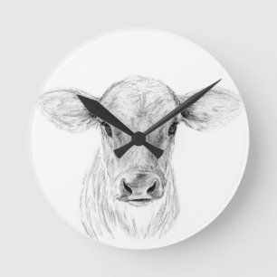 Moo A Young Jersey Cow Round Clock