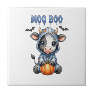 Moo Boo Halloween Cow Ceramic Tile