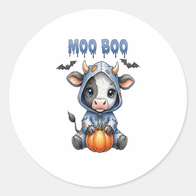 Moo Boo Halloween Cow Classic Round Sticker (Front)
