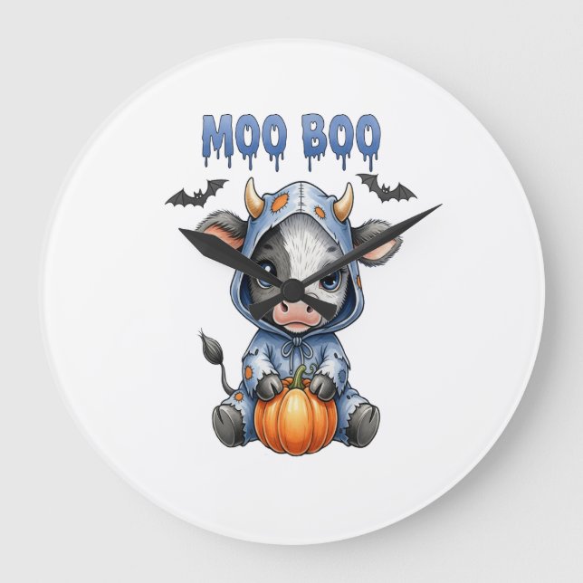 Moo Boo Halloween Cow Large Clock (Front)