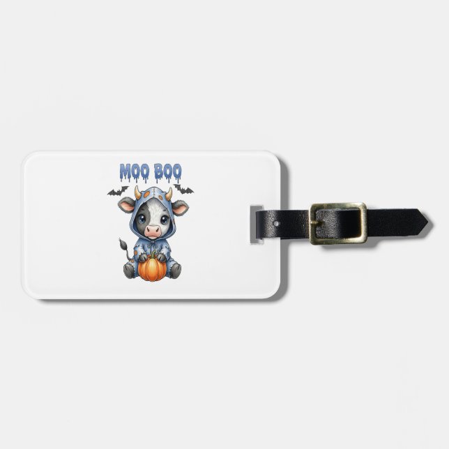 Moo Boo Halloween Cow Luggage Tag (Front Horizontal)