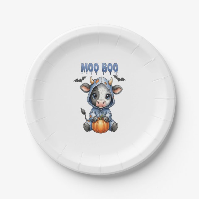 Moo Boo Halloween Cow Paper Plate (Front)