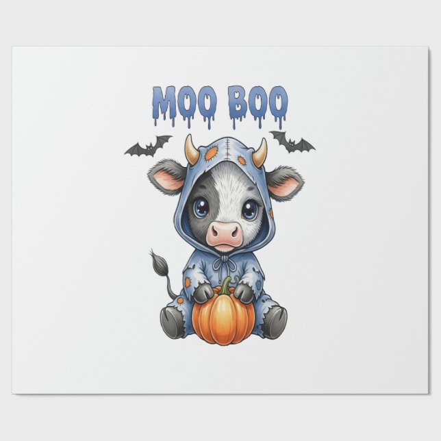 Moo Boo Halloween Cow Wrapping Paper (Flat)