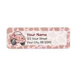 Moo Car Cartoon car with pink cow pattern. Custom Return Address Label