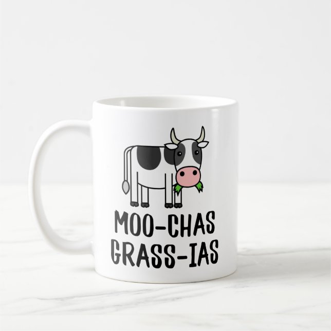 Moo-chas Grass-ias, Muchas Gracias gifts Calf Cow  Coffee Mug (Left)