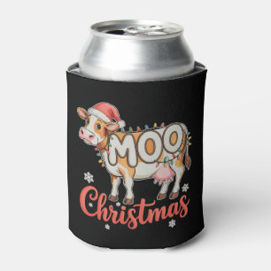 MOO Christmas Xmas Lights Cow Famer Farming Can Cooler