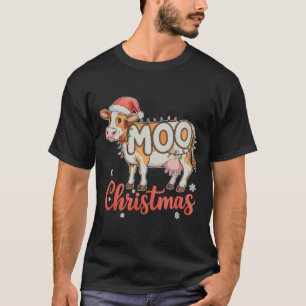 MOO Christmas Xmas Lights Cow Famer Farming T-Shirt