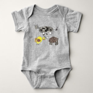 Moo, cluck, baa. Cute animal design for kids. Baby Bodysuit