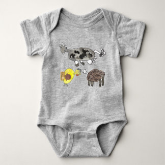 Moo, cluck, baa. Cute animal design for kids. Baby Bodysuit