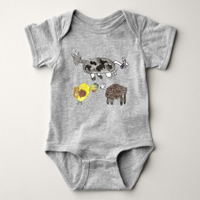 Moo, cluck, baa. Cute animal design for kids. Baby Bodysuit (Front)