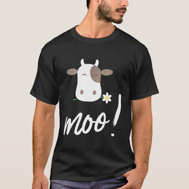 Moo Cow Cow Pattern Flower Farmer  Cute T-Shirt (Front)