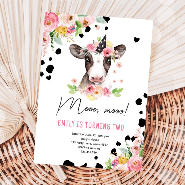 Moo Cow Girl Farm Animals Second Birthday Party Invitation (Creator Uploaded)