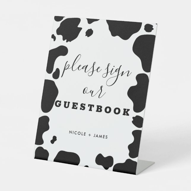 Moo Cow Spots Black White Wedding Guestbook Sign (Front)