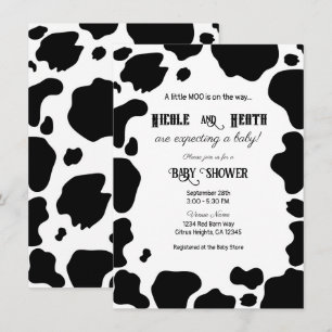 Moo Cow Spots Print Black & White Baby Shower Invitation