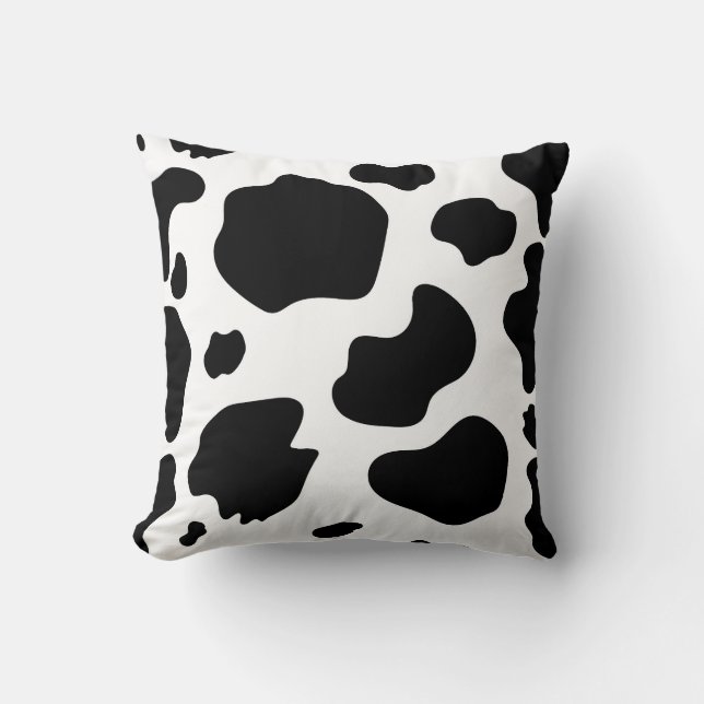 Moo Cow Spots Print Black & White Rustic Farm Cushion (Front)