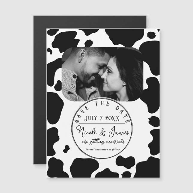 Moo Cow Spots Print Black & White Save the Date (Front/Back)